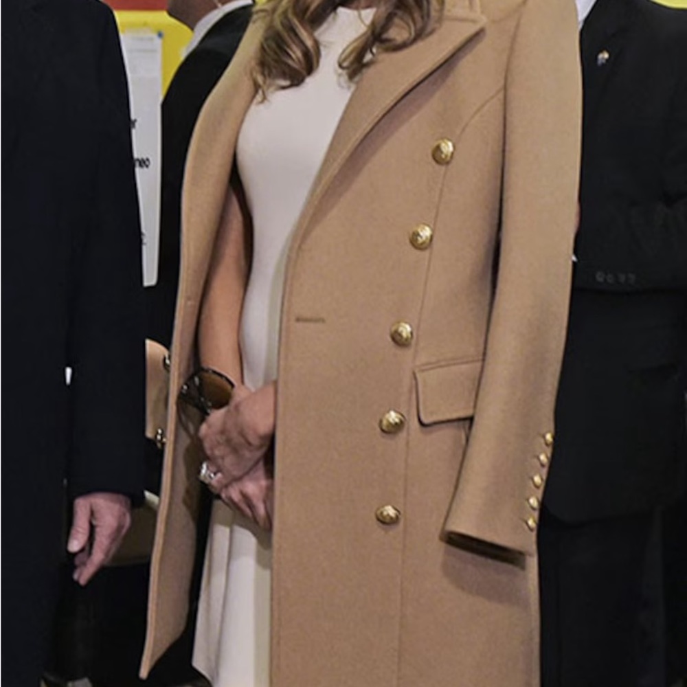 Wool Blend Camel Double-Breasted Pea Coat - Picture 7 of 16